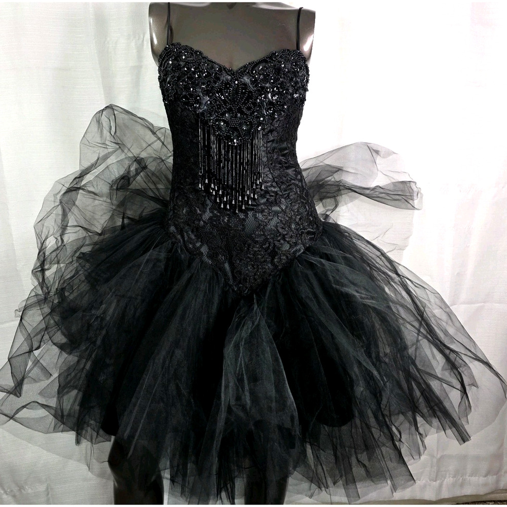 Karen Okada David Howard Sample Beaded Corset Dress 80s Gothic Couture Whimsigot